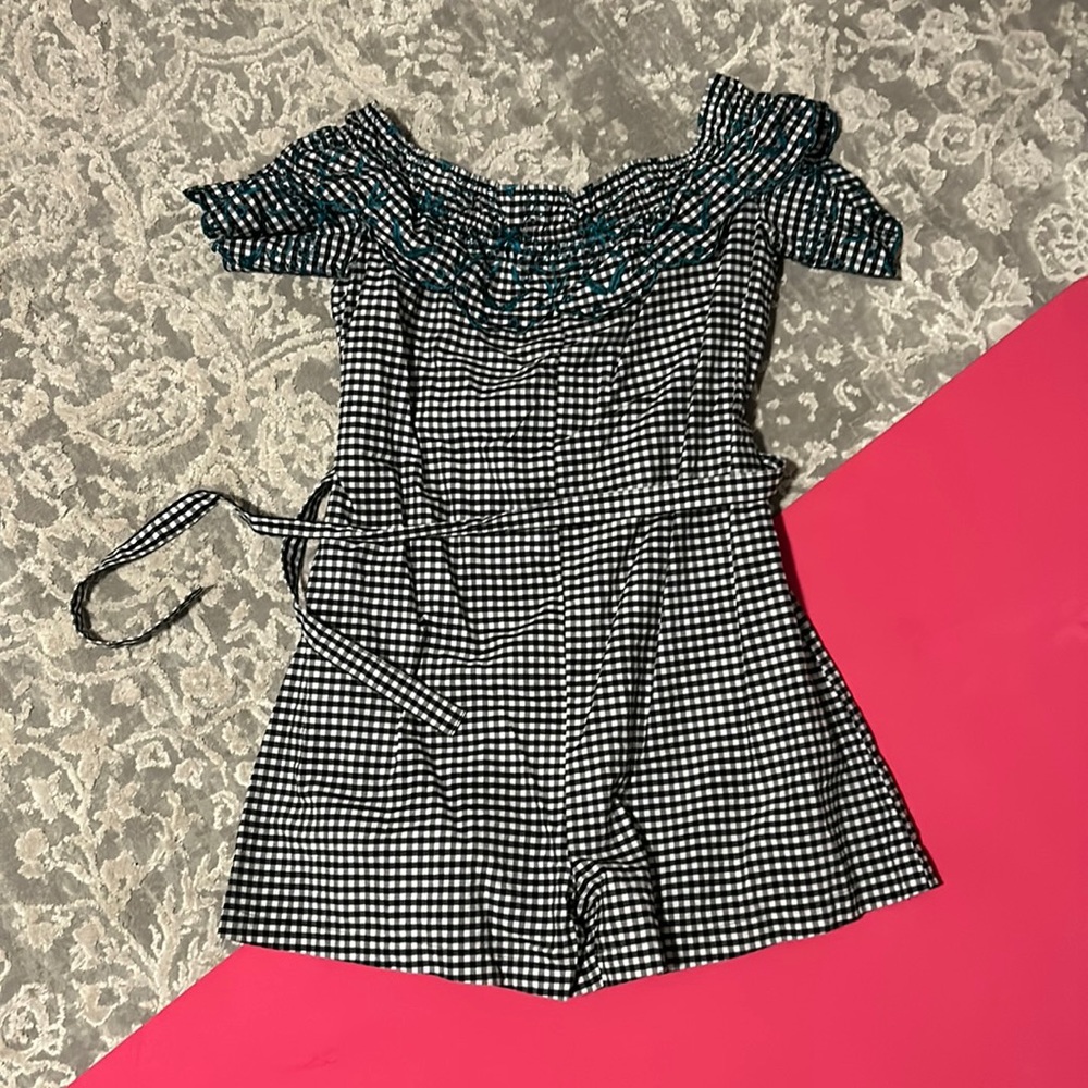 Off the shoulder gingham romper